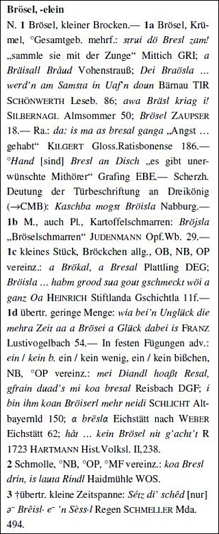 Der Artikel 'Brösel, Bröselein' aus dem Bayerischen Wörterbuch