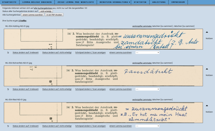 ausgewählte Bildschnipsel aus der Datenbank des Bayerischen Wörterbuchs